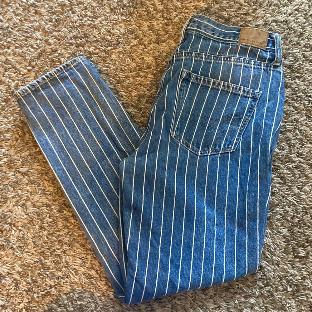 American eagle mom jean dark wash striped